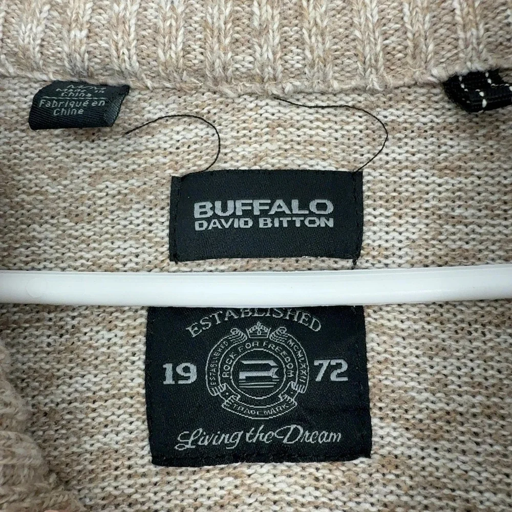 Buffalo David Bitton Sweater Mens M Tan Polyester Cable Knit Mock Neck Casual